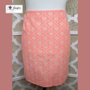 Gap Women's Neon Orange & Off White Floral Abstract Pencil Skirt Size 12
